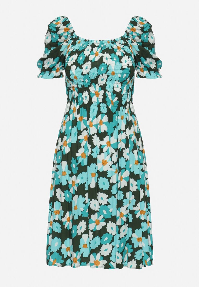 cflo Rochie Albastru-Verde Viscoză Midi Cloș cu Imprimeu Floral Acarana