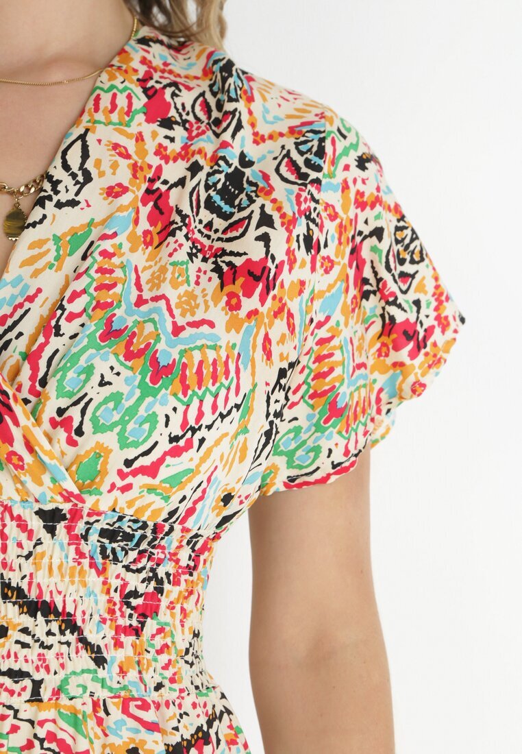 cflo Rochie Bej din Vâscoză cu Model Abstract cu elastic în talie Nilkasa