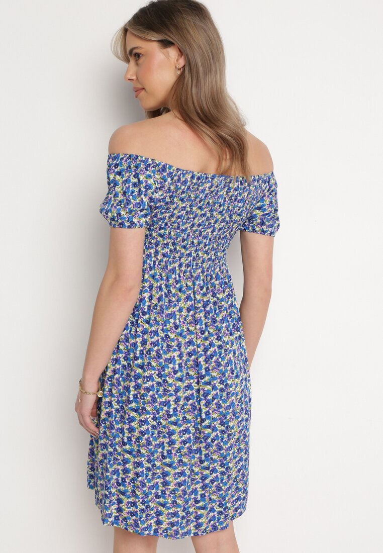 cflo Rochie Bleu-marin Vâscoză Stil Spaniol cu Elastic în Talie Valdina