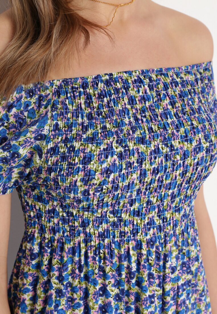 cflo Rochie Bleu-marin Vâscoză Stil Spaniol cu Elastic în Talie Valdina