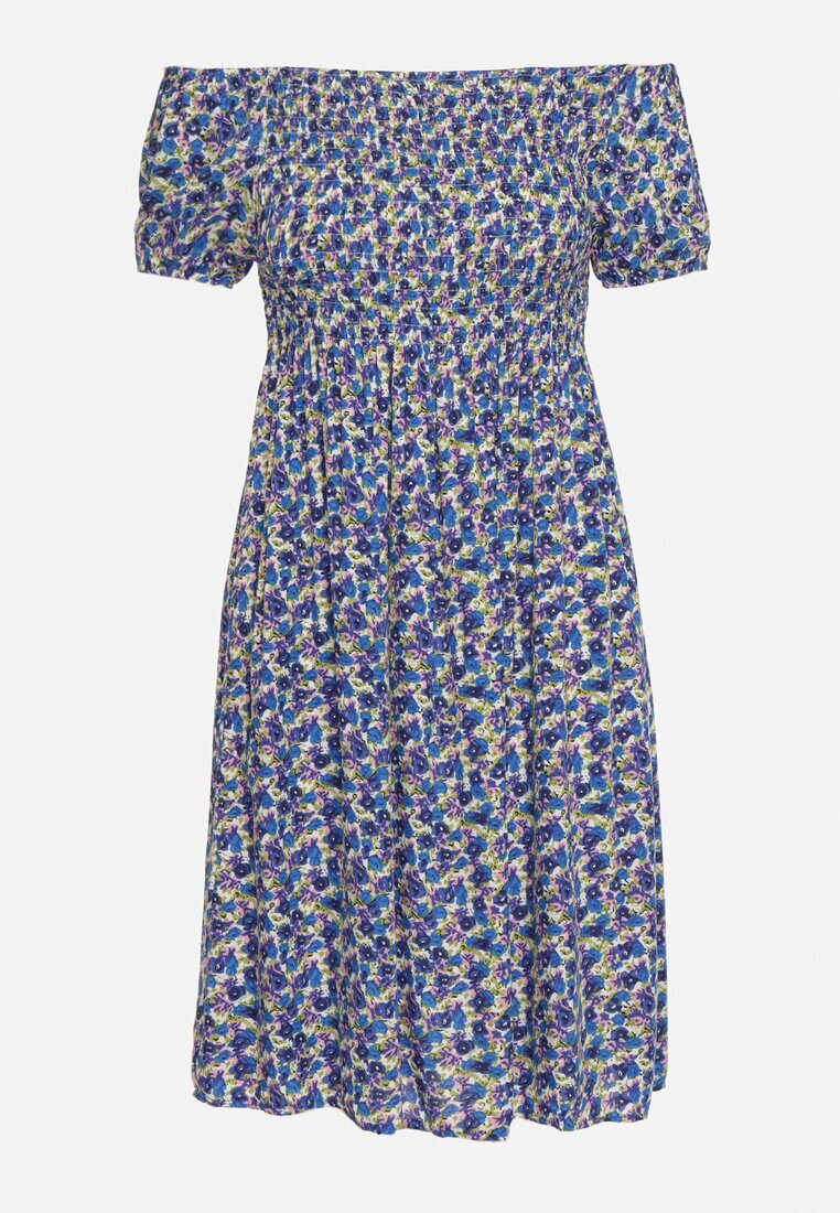 cflo Rochie Bleu-marin Vâscoză Stil Spaniol cu Elastic în Talie Valdina