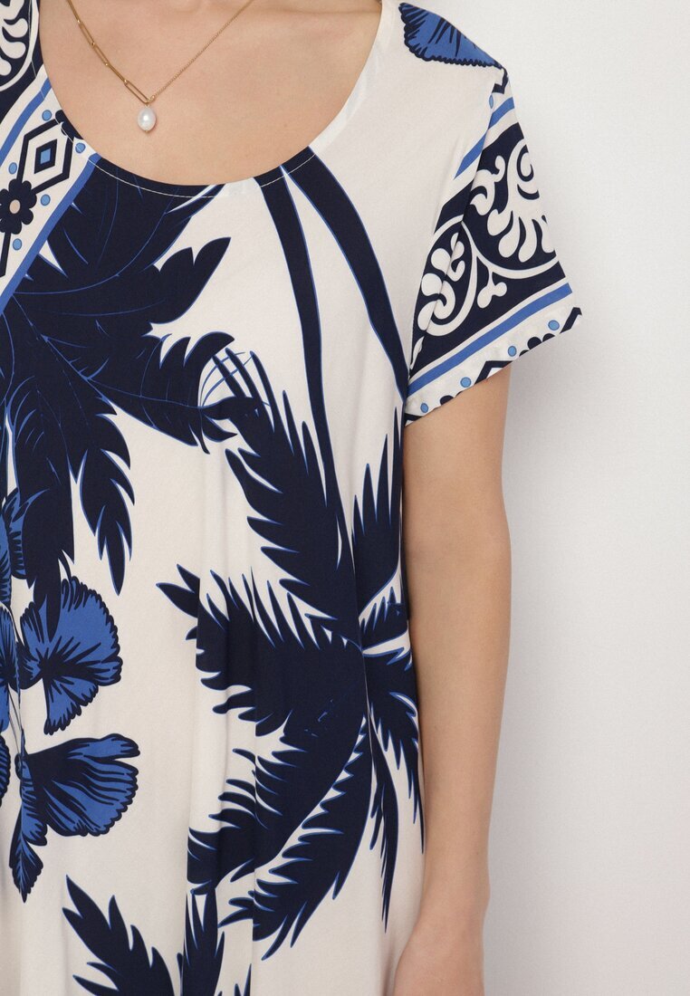 cflo Rochie Bleumarin din Viscoză cu Croială Cloș cu Imprimeu Floral Miratiela