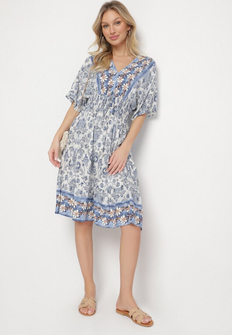 cflo Rochie bleumarin din Viscoză cu model Ornamental cu elastic lat în Talie Tanissla