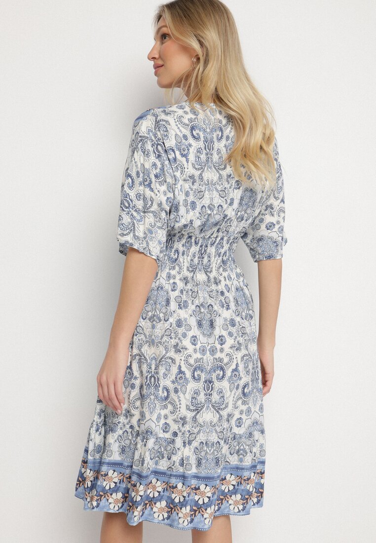 cflo Rochie bleumarin din Viscoză cu model Ornamental cu elastic lat în Talie Tanissla