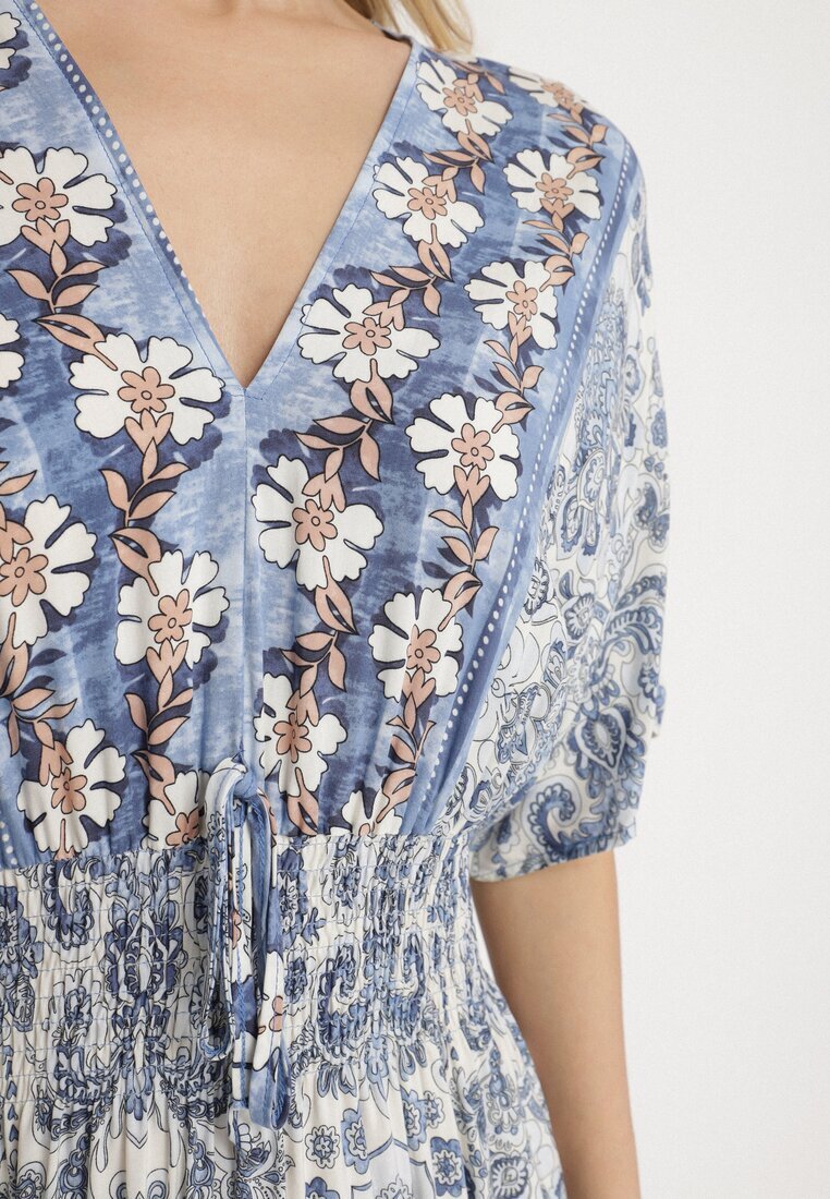 cflo Rochie bleumarin din Viscoză cu model Ornamental cu elastic lat în Talie Tanissla