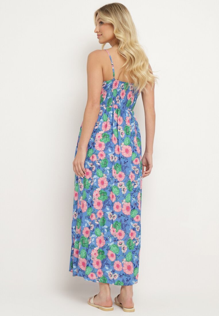 cflo Rochie Bleumarin Florală din Viscoză cu Bretele Reglabile și Elastic în Talie Levalia