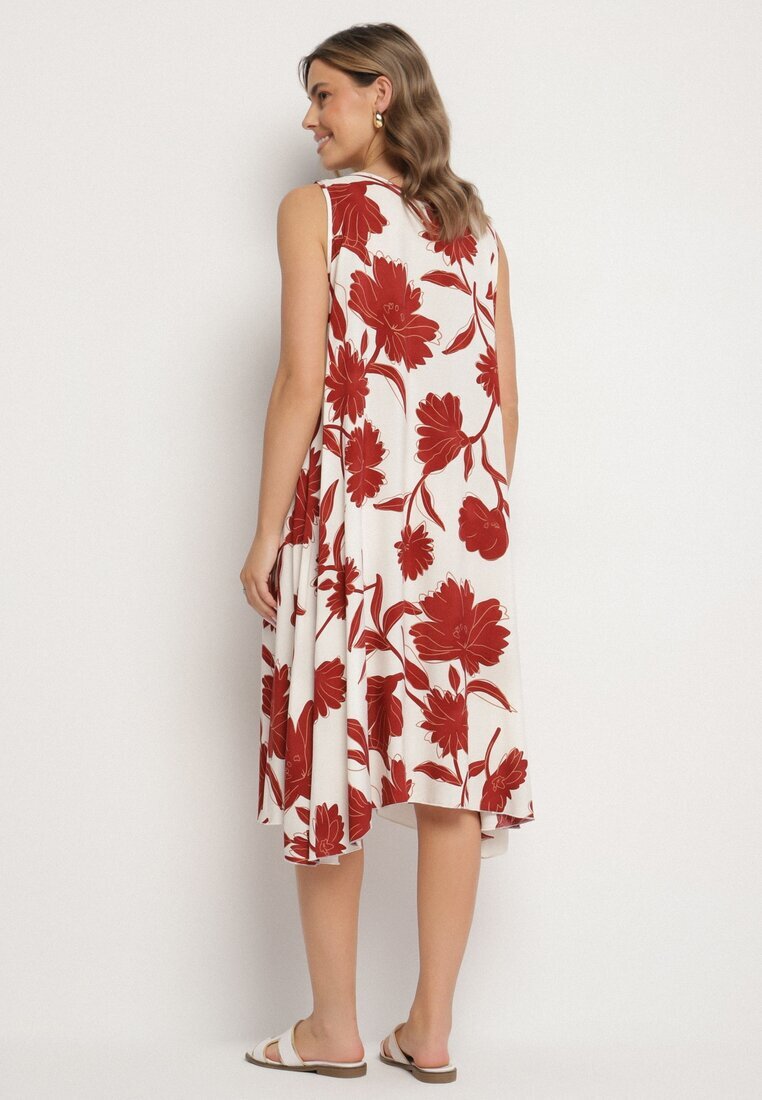 cflo Rochie Bordeaux din Viscoză cu Imprimeu Floral Fără Mâneci Orrulene