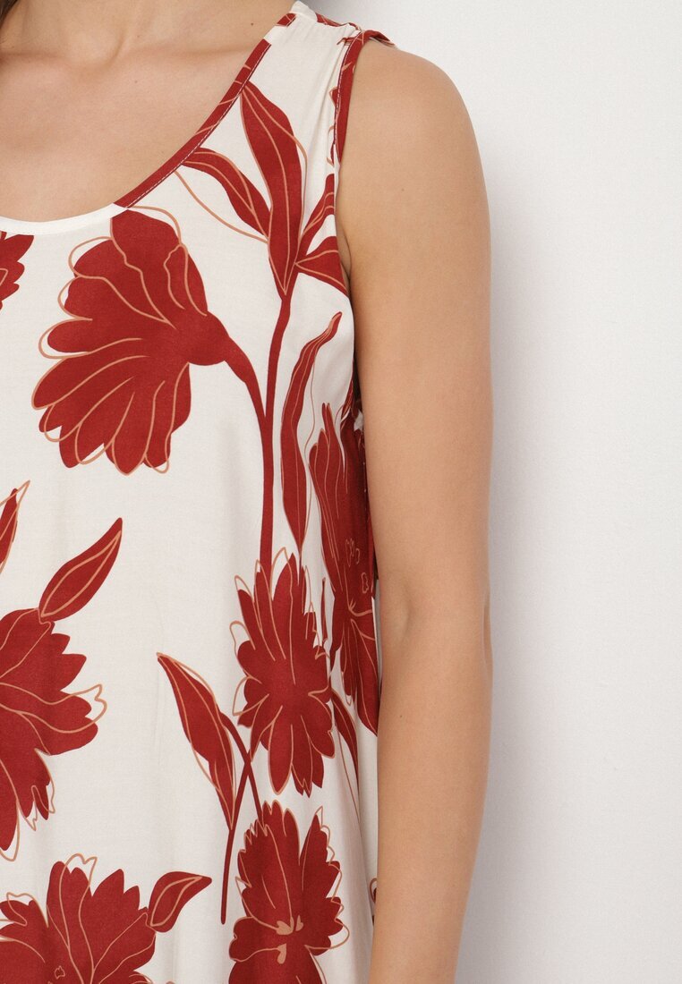 cflo Rochie Bordeaux din Viscoză cu Imprimeu Floral Fără Mâneci Orrulene
