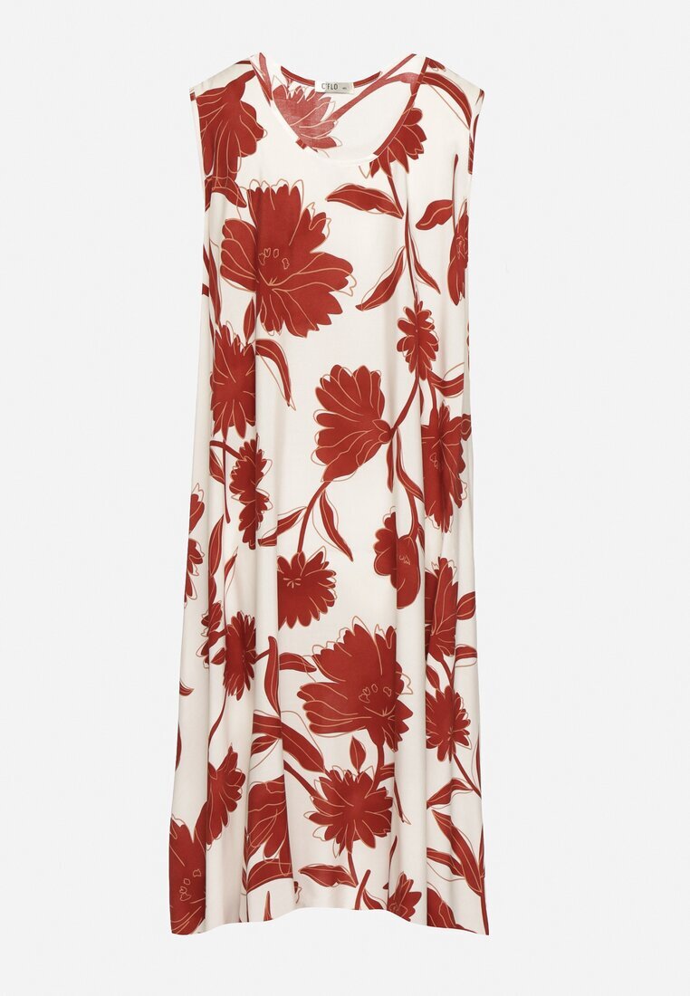cflo Rochie Bordeaux din Viscoză cu Imprimeu Floral Fără Mâneci Orrulene
