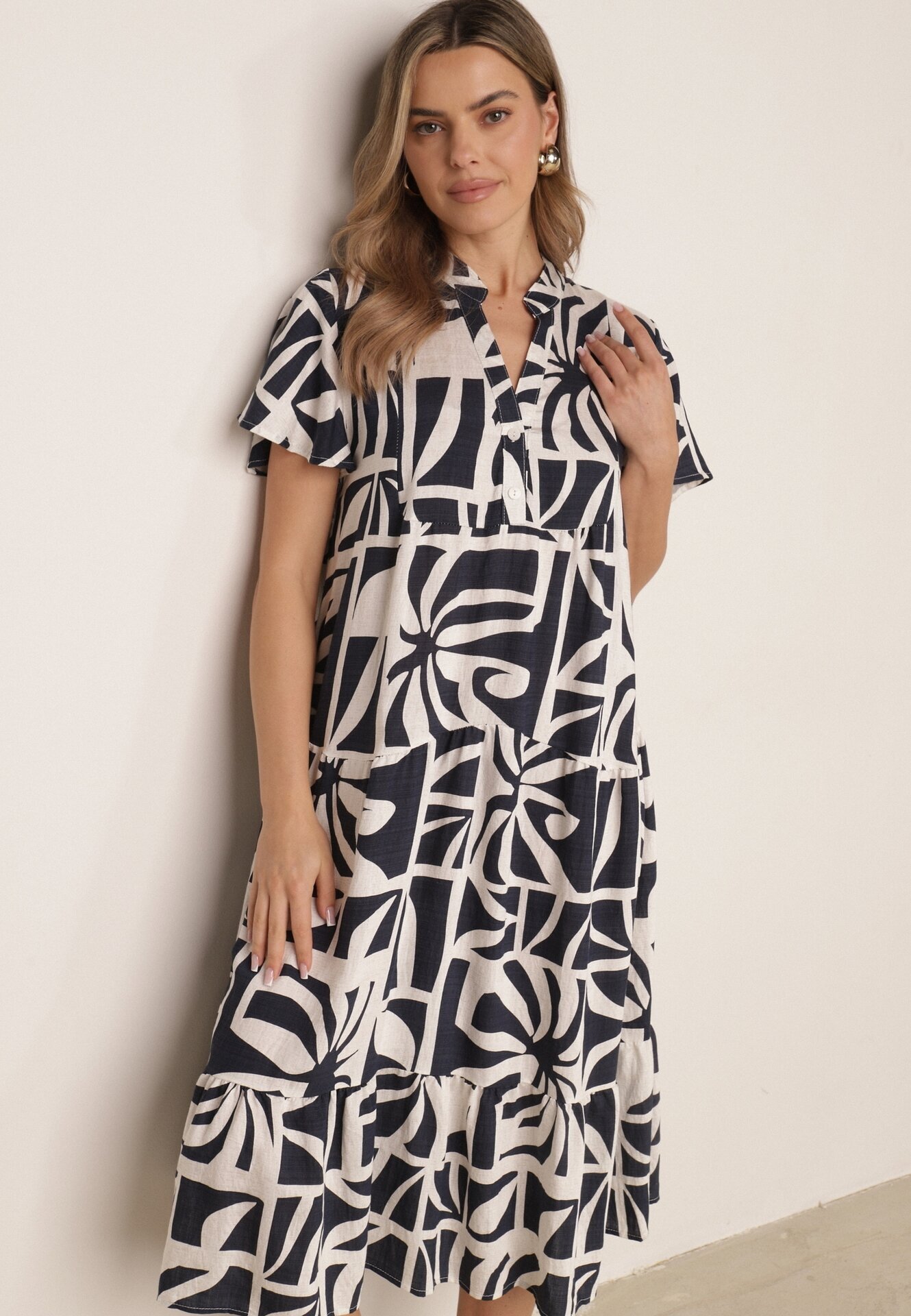 cflo Rochie boxy din viscoză cu model geometric Perante Bleumarin