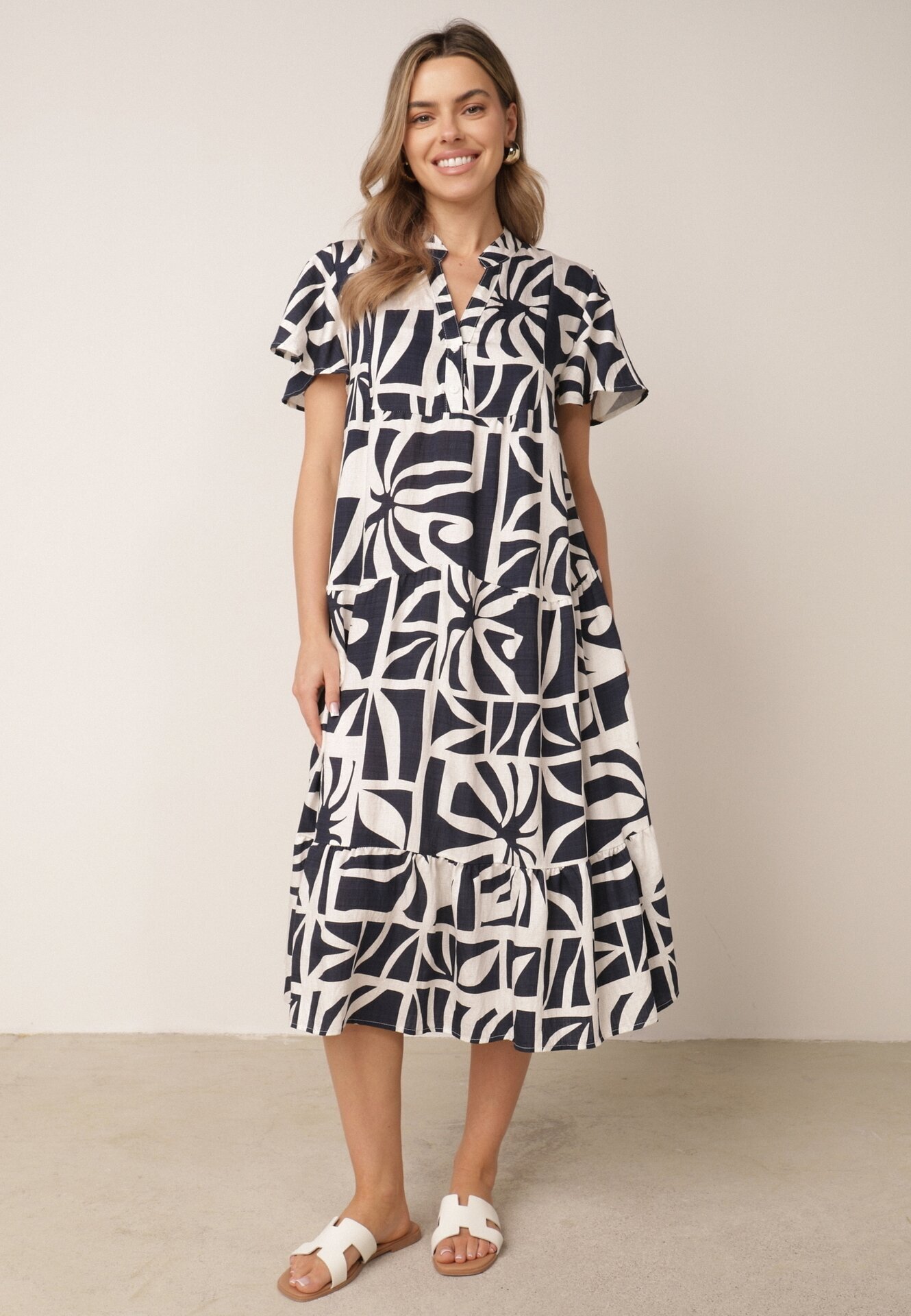 cflo Rochie boxy din viscoză cu model geometric Perante Bleumarin
