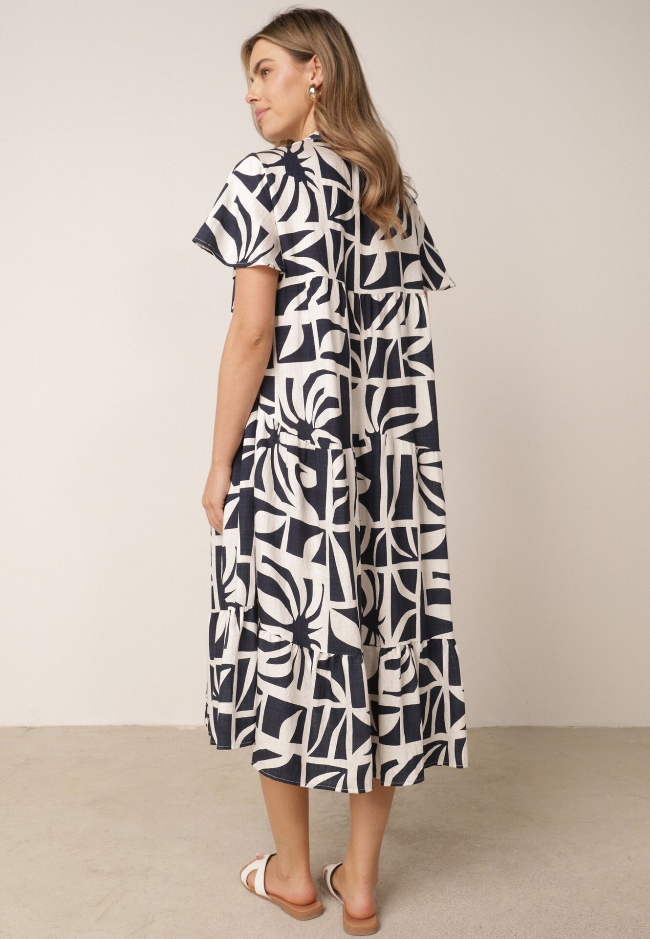 cflo Rochie boxy din viscoză cu model geometric Perante Bleumarin