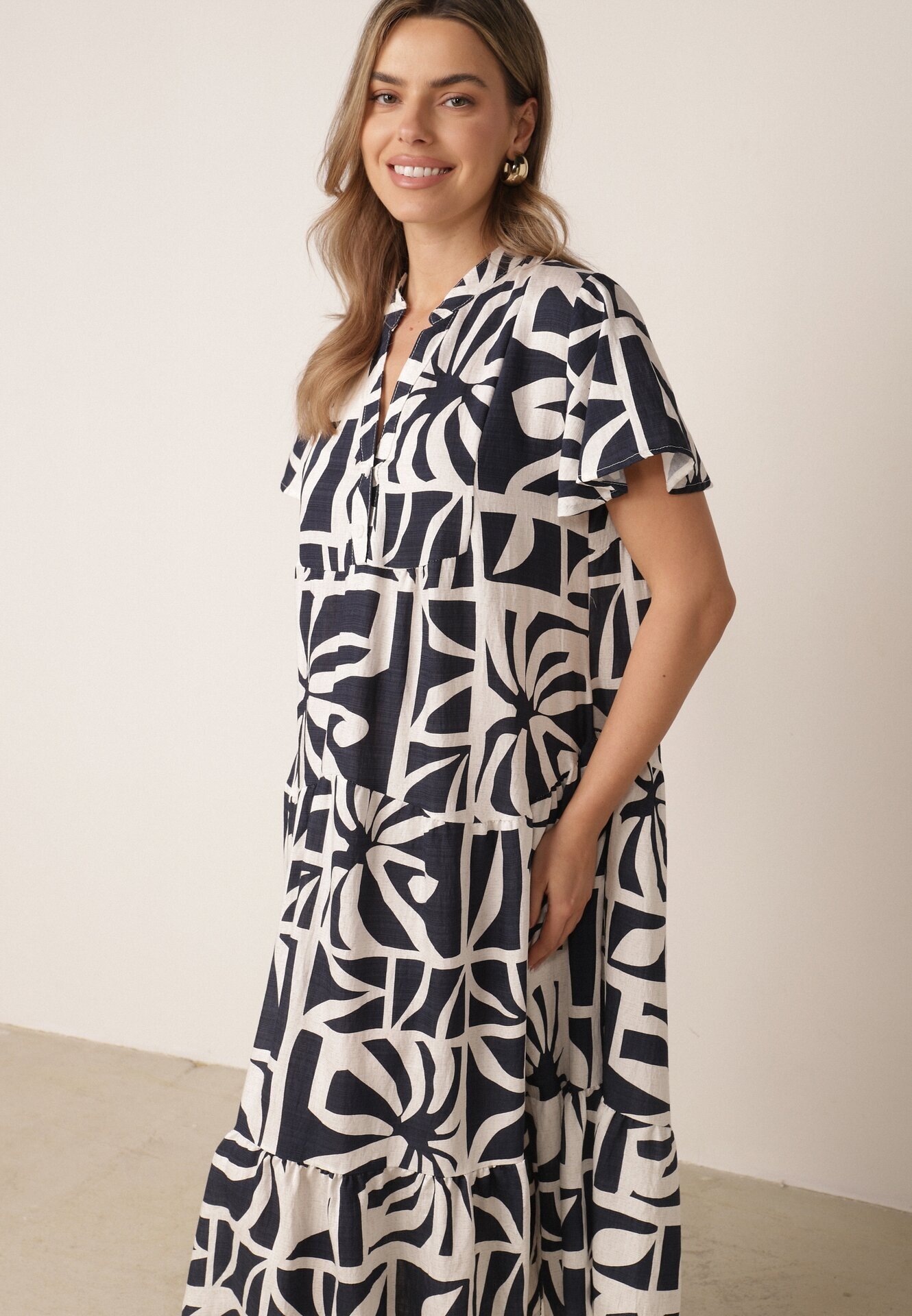 cflo Rochie boxy din viscoză cu model geometric Perante Bleumarin