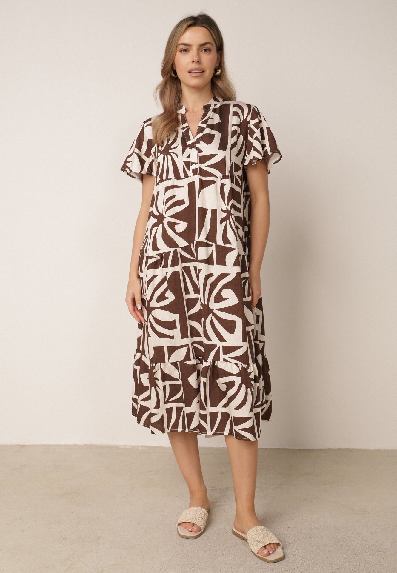 cflo Rochie boxy din viscoză cu model geometric Perante Maro