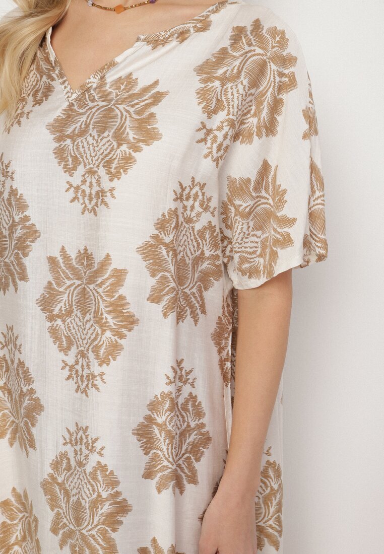 cflo Rochie cu croială dreaptă Ciemnobej din viscoză decorată cu model geometric Emilavie