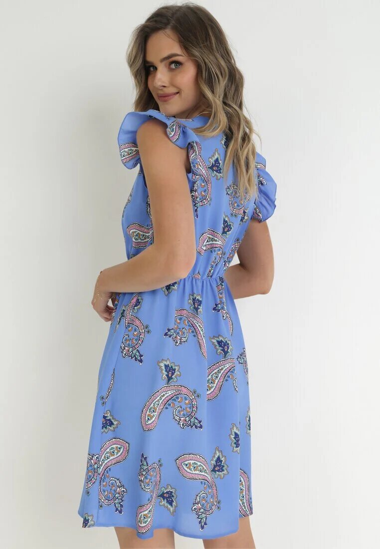 cflo Rochie Evazată Albastră din Viscoză cu Model Paisley Marinetta