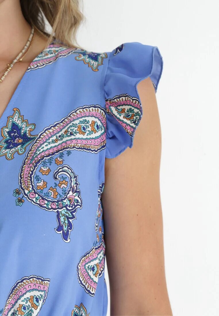 cflo Rochie Evazată Albastră din Viscoză cu Model Paisley Marinetta