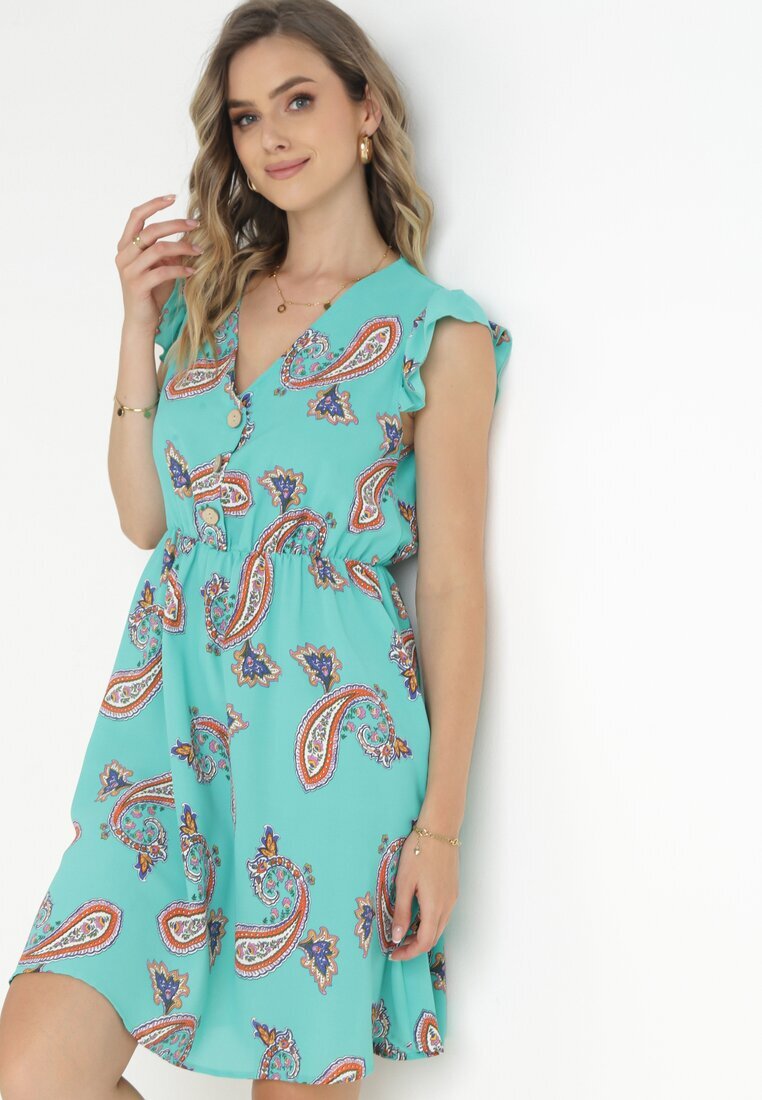 cflo Rochie Evazată Mentă din Viscoză cu model Paisley Marinetta