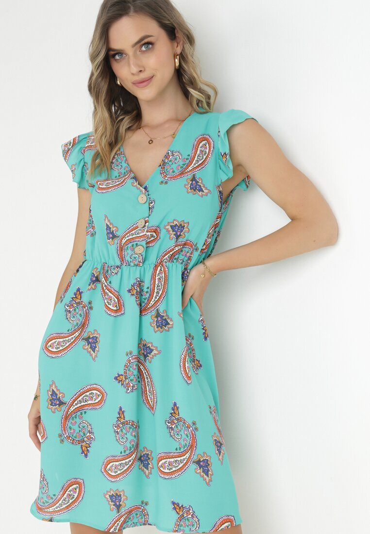 cflo Rochie Evazată Mentă din Viscoză cu model Paisley Marinetta