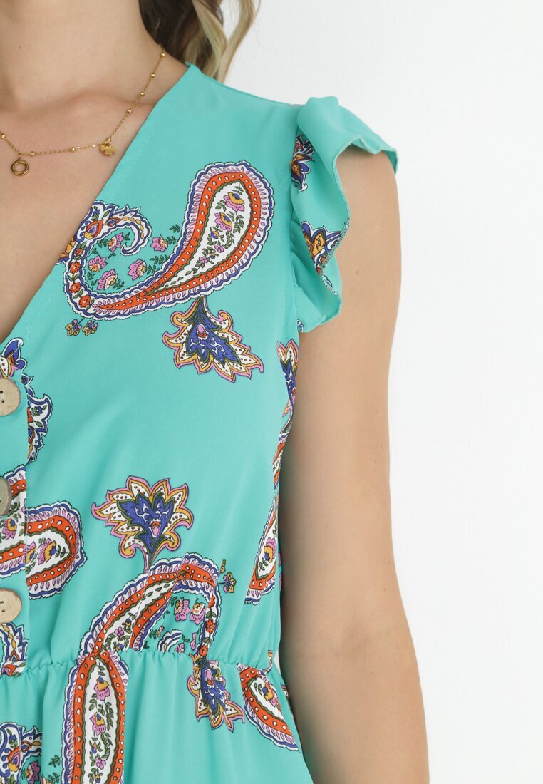 cflo Rochie Evazată Mentă din Viscoză cu model Paisley Marinetta