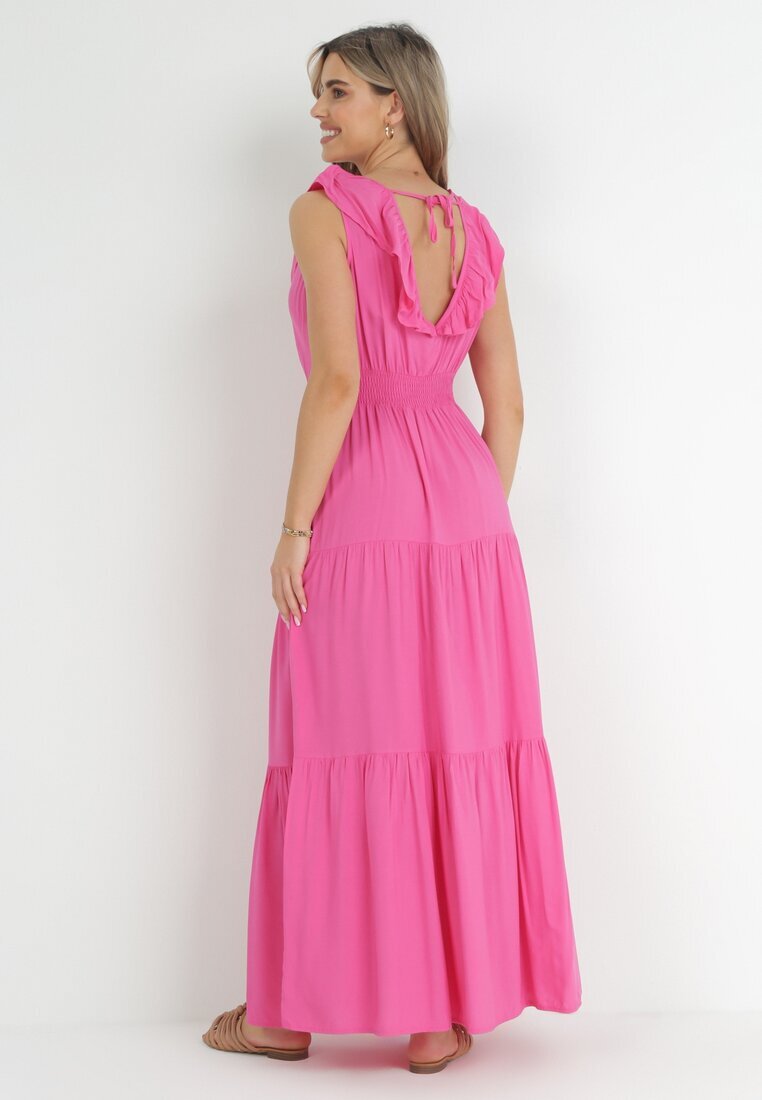 cflo Rochie Fucsia Maxi cu Gumă încrețită în Talie și Legătură la Spate Vaida