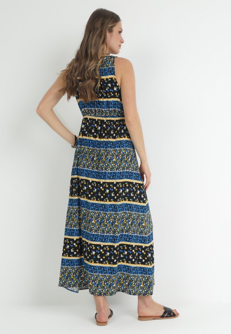 cflo Rochie Maxi neagră și bleumarin din viscoză cu un model fantezist Wellilne