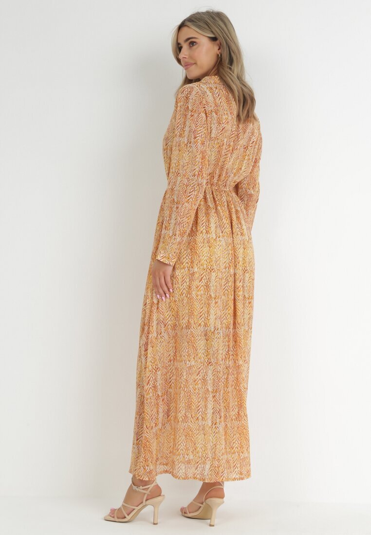 cflo Rochie Maxi Portocalie-Galbenă cu Ață Decorativă și Elastic în Talie Sarvehe