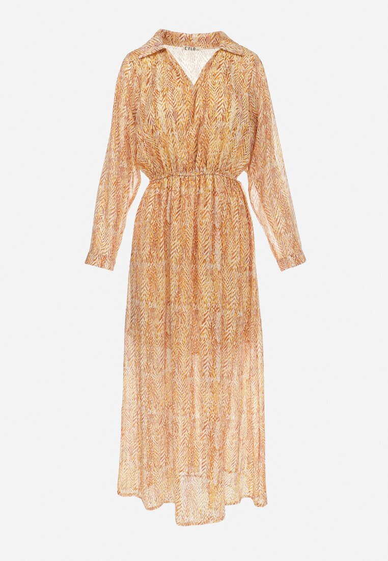 cflo Rochie Maxi Portocalie-Galbenă cu Ață Decorativă și Elastic în Talie Sarvehe