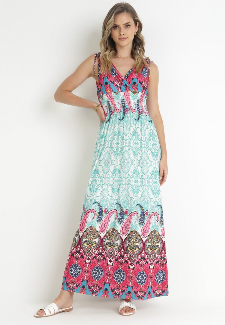 cflo Rochie Ment-Roz cu elastic lat în talie cu model etno Caroli