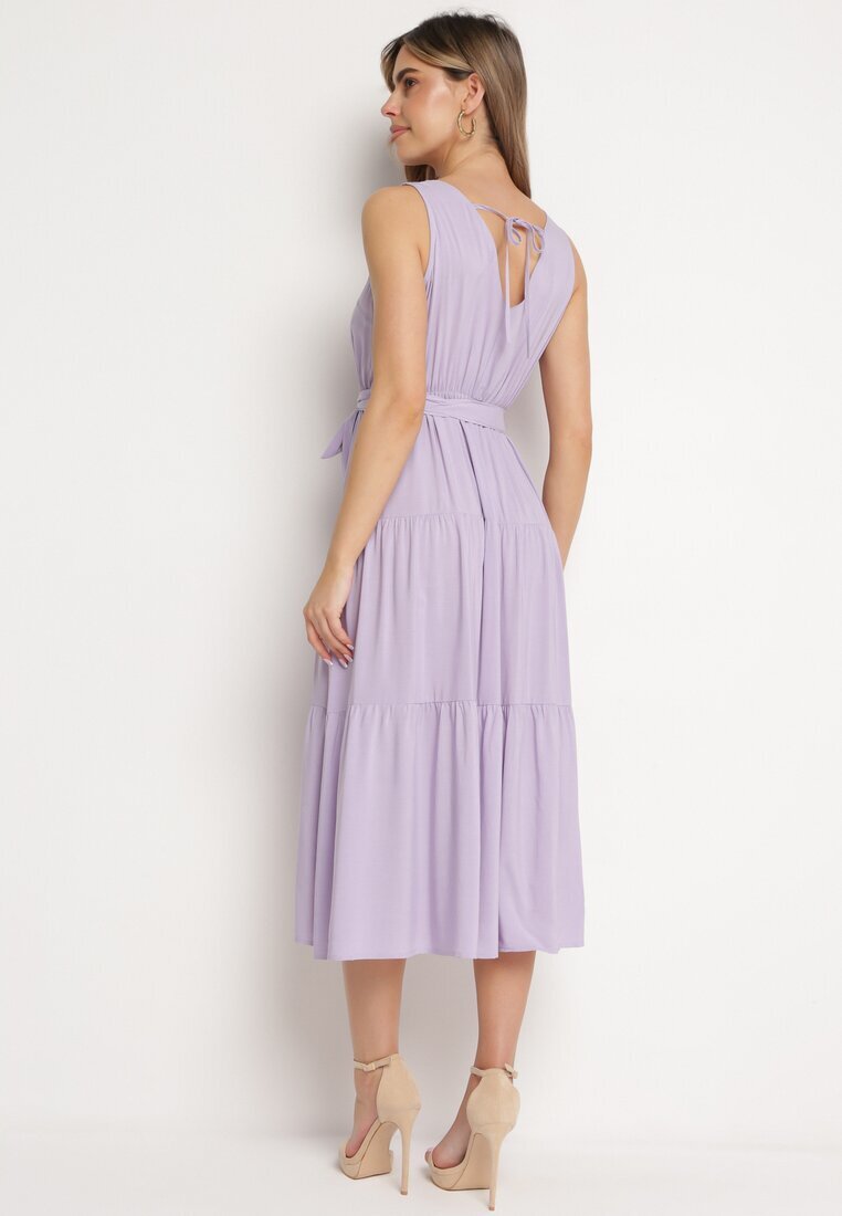 cflo Rochie Midi Violet Vâscoză cu Elastic în Talie și Curea din Material Bicuh