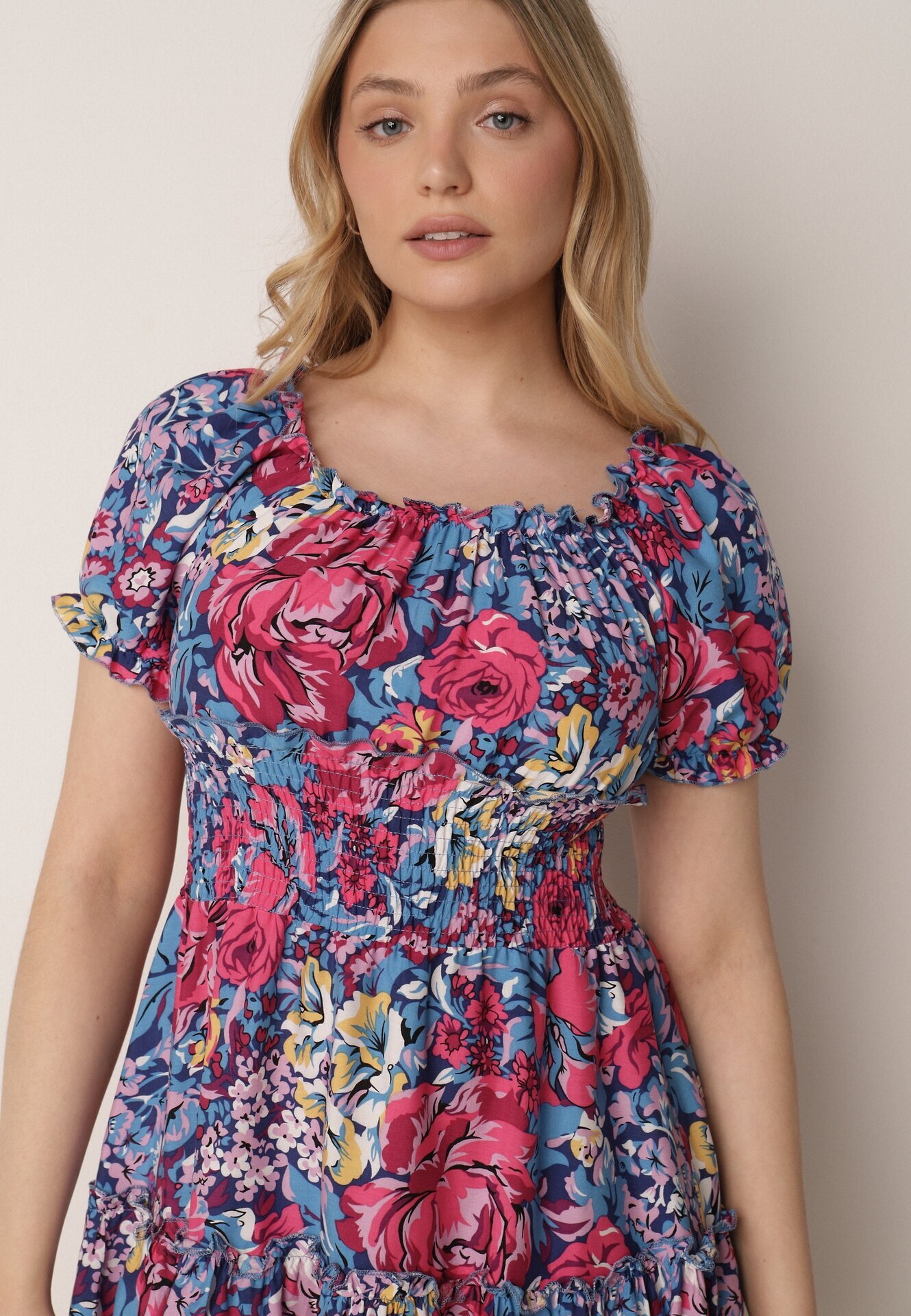 cflo Rochie Mini Bleumarin din Viscoză cu Elastice în Talie și Volănaș Muena