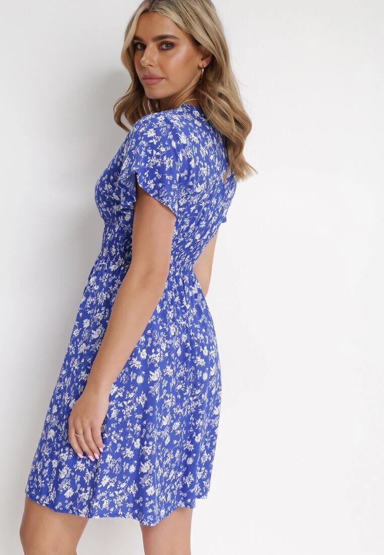 cflo Rochie Mini bleumarin florală din viscoză cu elastic încrețit în talie Catela