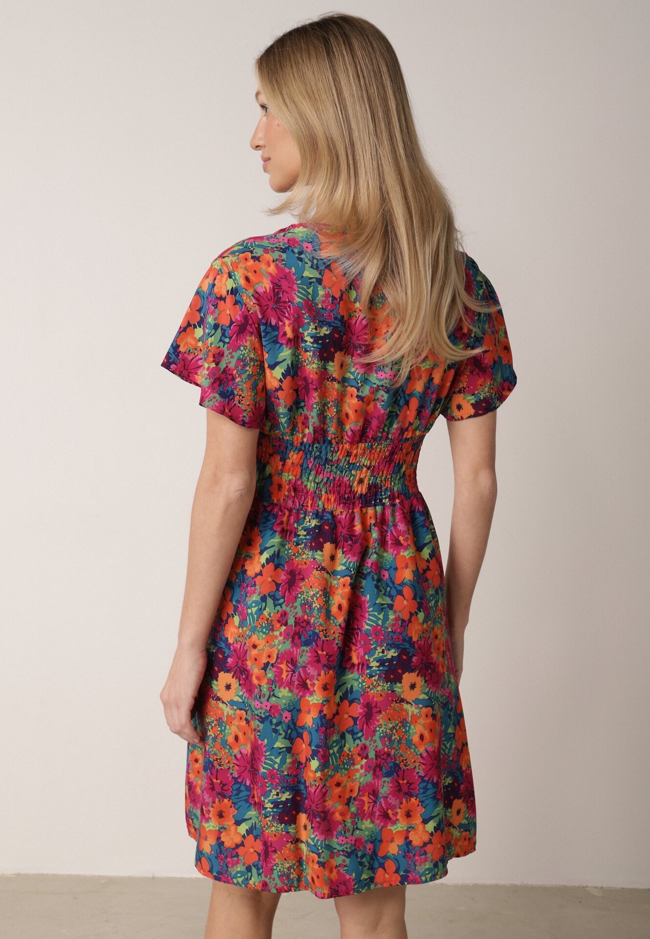 cflo Rochie Mini Roz-Bleumarin cu Elastic Lat în Talie și Decolteu Petrecut Nevun