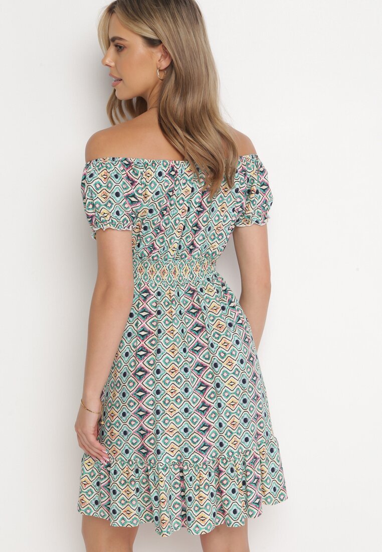 cflo Rochie mini verde din viscoză cu decolteu spaniol regal