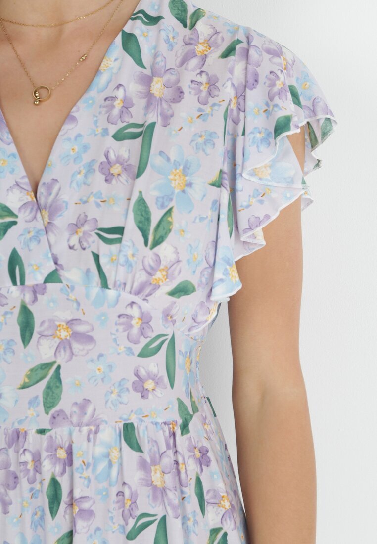 cflo Rochie Mov deschis Cambrată din Viscoză cu Imprimeu Floral Adomisia