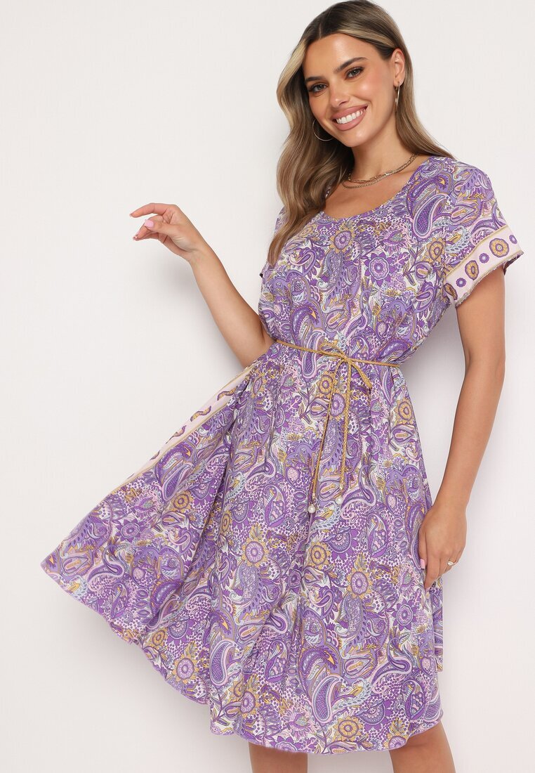 cflo Rochie Mov din Viscoză cu Croială Cloș în Stil Boho Melnea