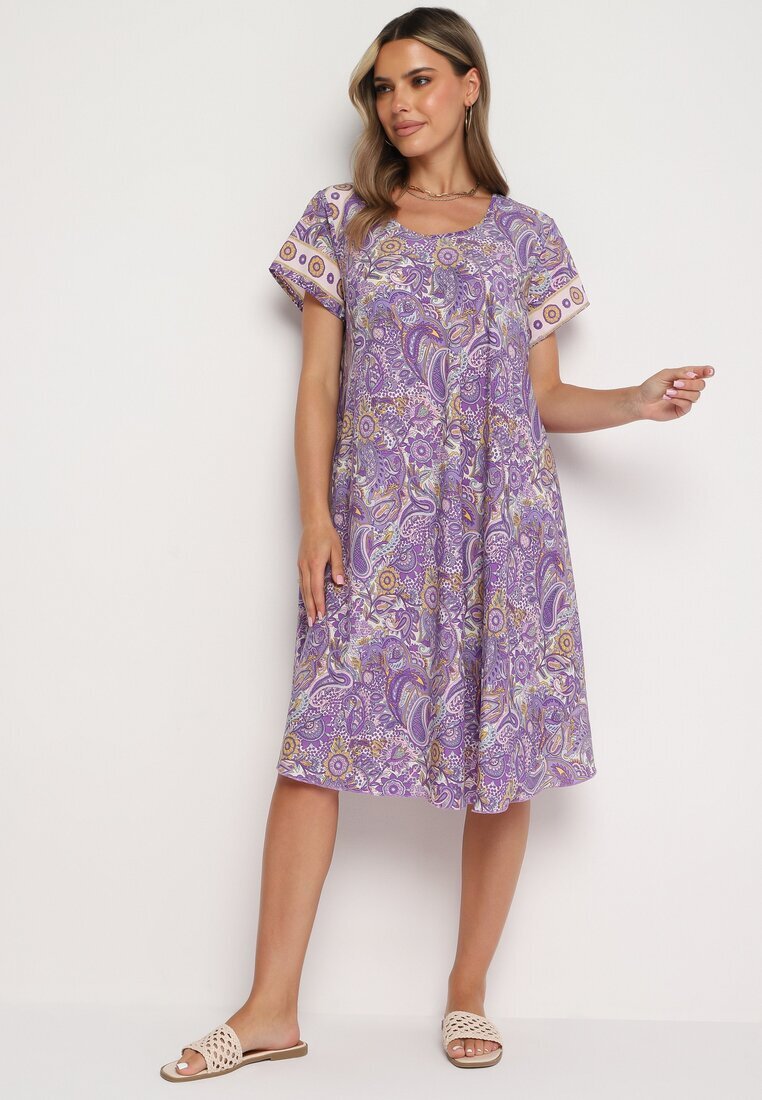 cflo Rochie Mov din Viscoză cu Croială Cloș în Stil Boho Melnea