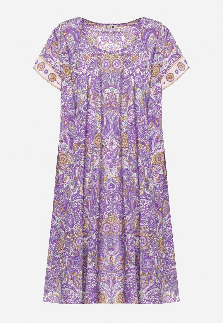 cflo Rochie Mov din Viscoză cu Croială Cloș în Stil Boho Melnea