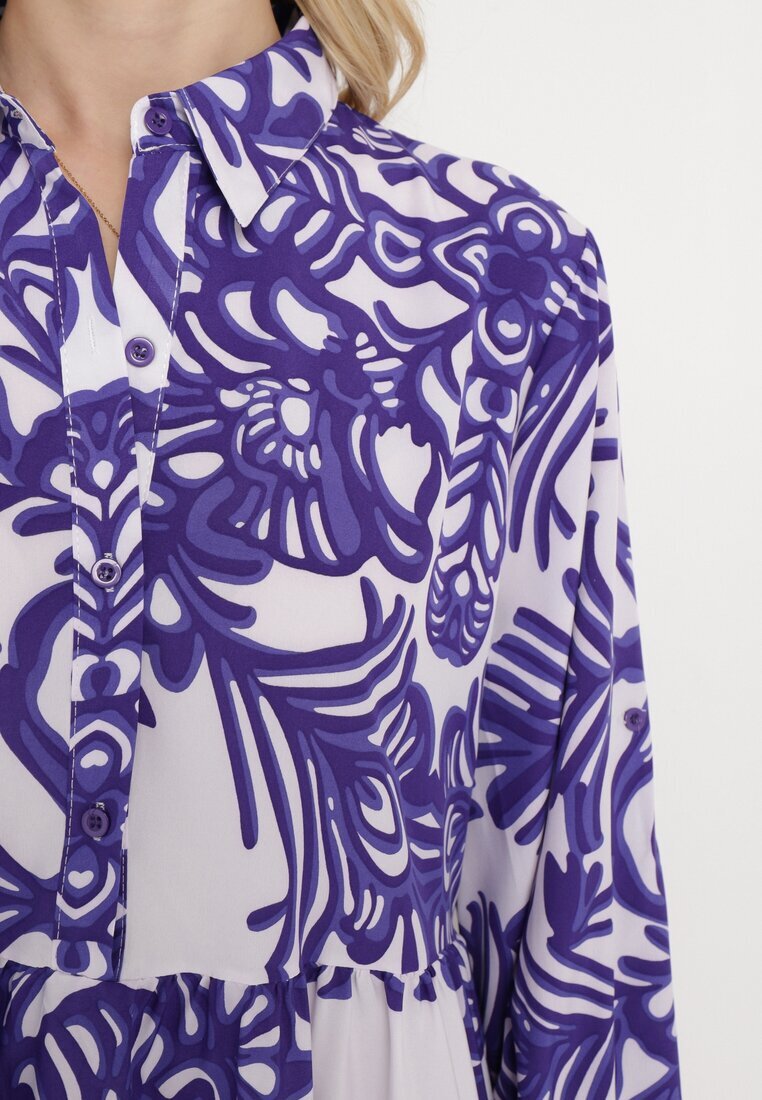 cflo Rochie mov lungă cloș cu model ornamental cu volan Ariantise