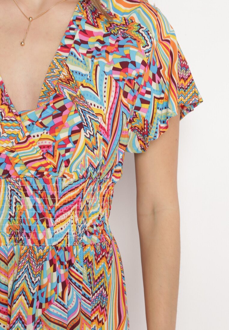 cflo Rochie Portocalie Maxi din Viscoză cu Elastic în Talie în Stil Etnic Daliora