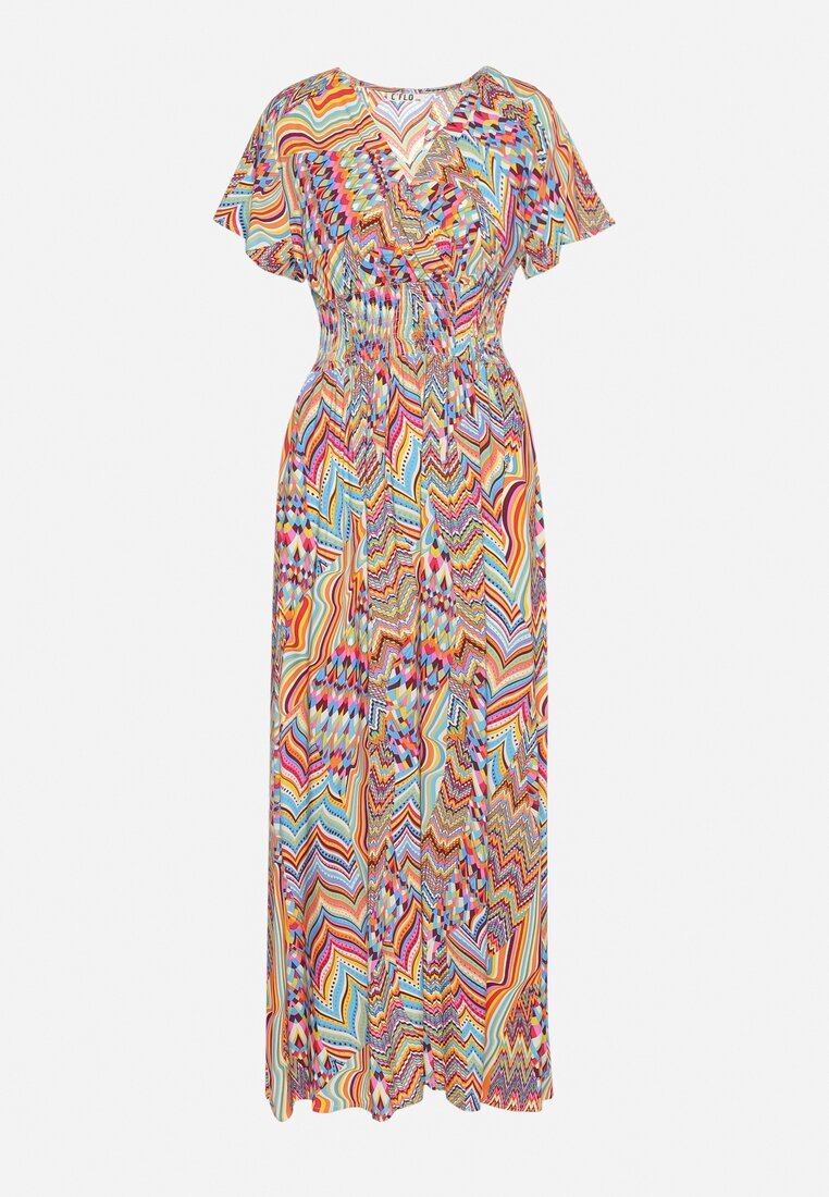 cflo Rochie Portocalie Maxi din Viscoză cu Elastic în Talie în Stil Etnic Daliora
