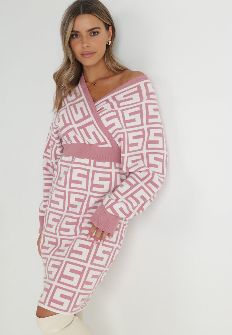 cflo Rochie Roz din Lână cu Model Geometric Itasoi