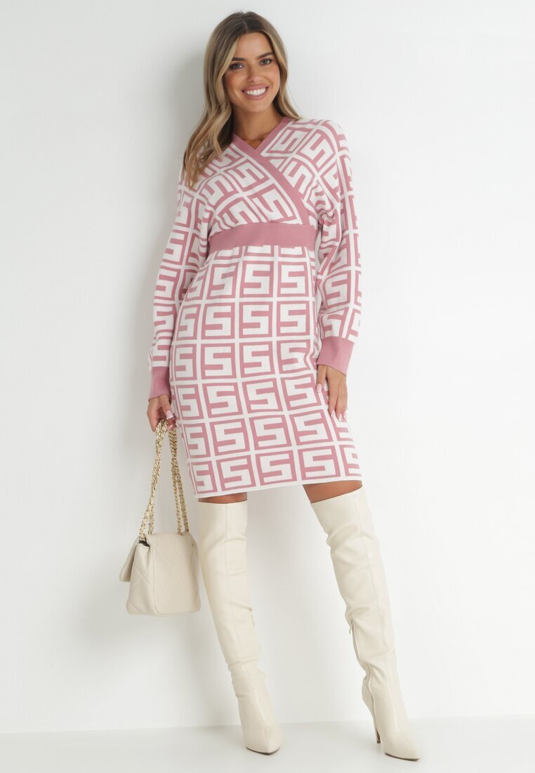 cflo Rochie Roz din Lână cu Model Geometric Itasoi