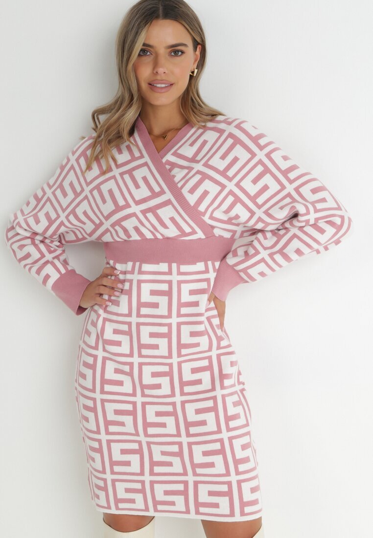 cflo Rochie Roz din Lână cu Model Geometric Itasoi