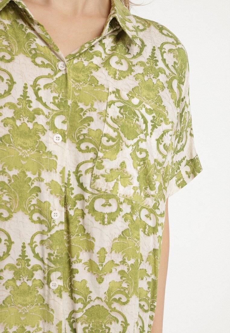 cflo Rochie tip cămașă dreaptă verde închis din viscoză cu imprimeu ornamental Vanisse