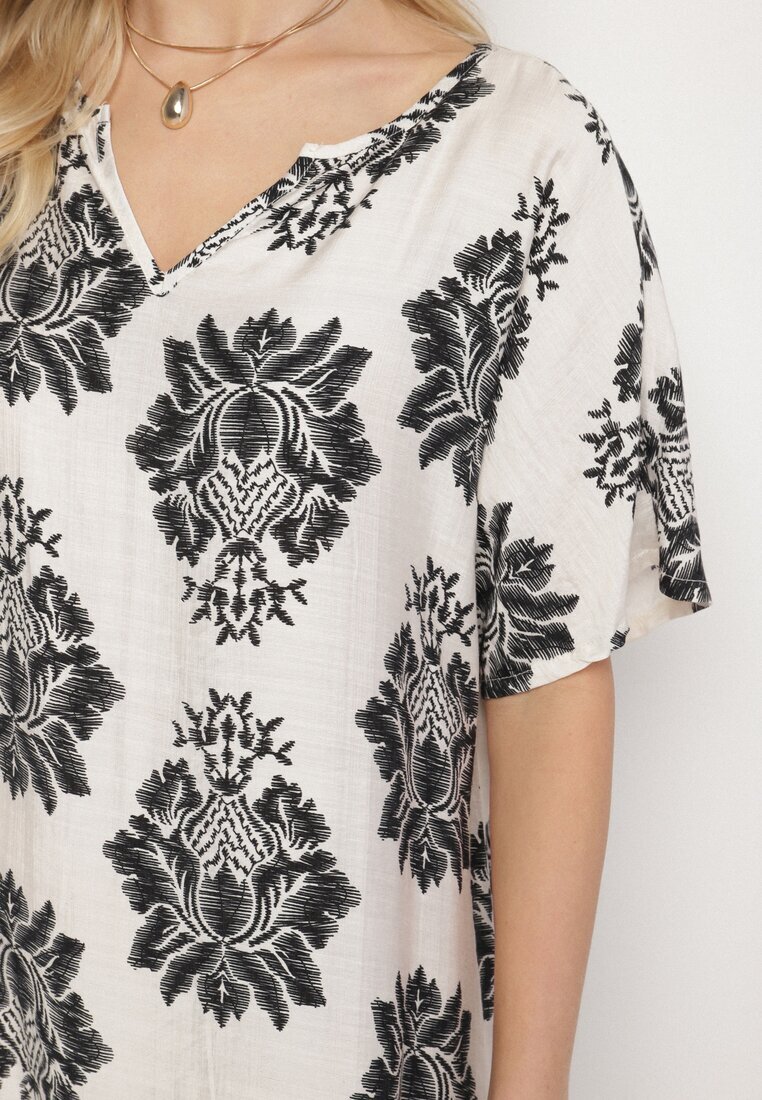cflo Rochie Tip Cutie Neagră din Viscoză Decorată cu Model Geometric Emilavie