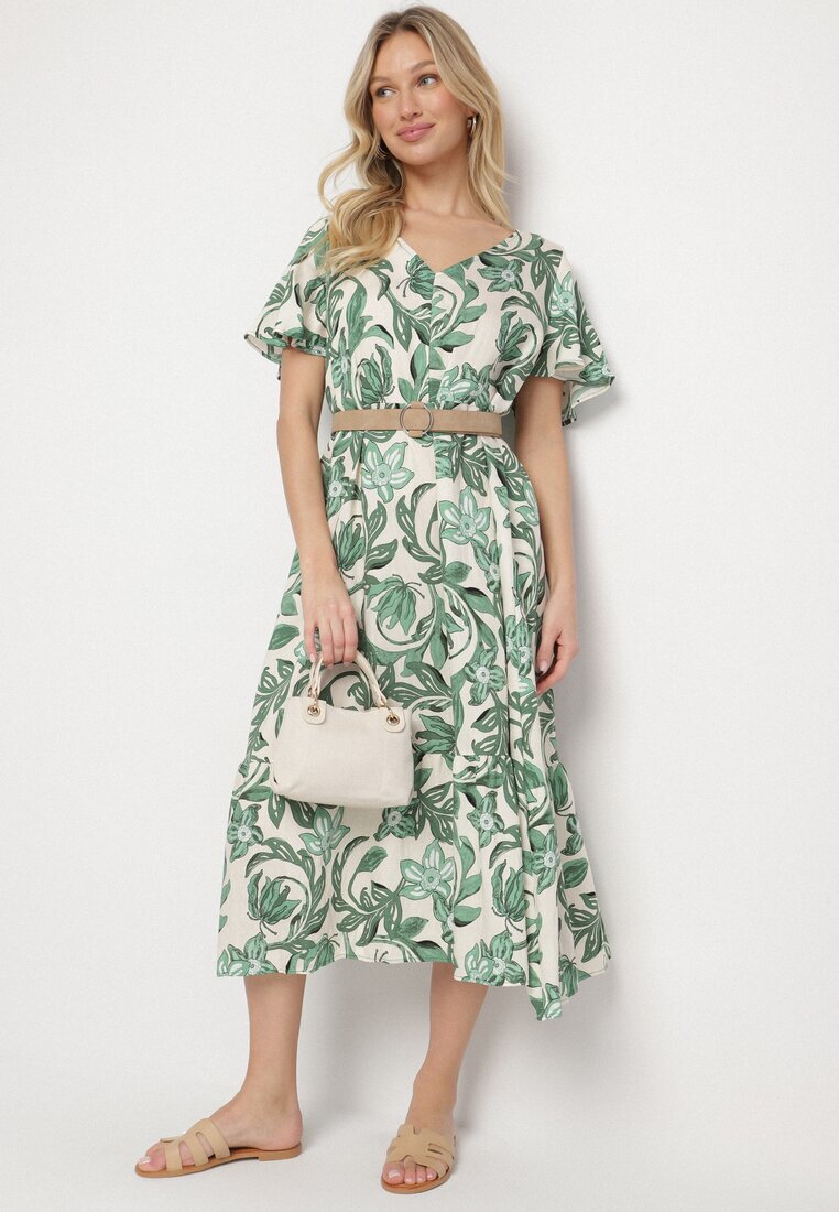 cflo Rochie tip cutie verde din viscoză cu imprimeu floral cu decolteu în V Inisara
