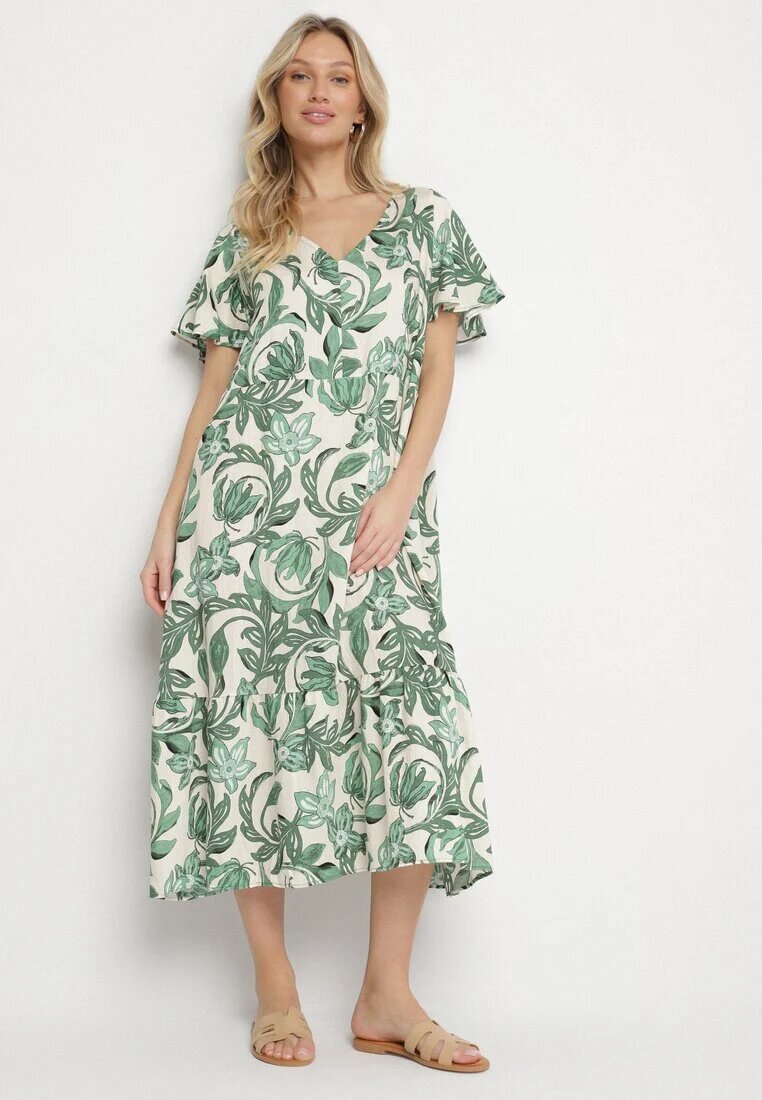 cflo Rochie tip cutie verde din viscoză cu imprimeu floral cu decolteu în V Inisara