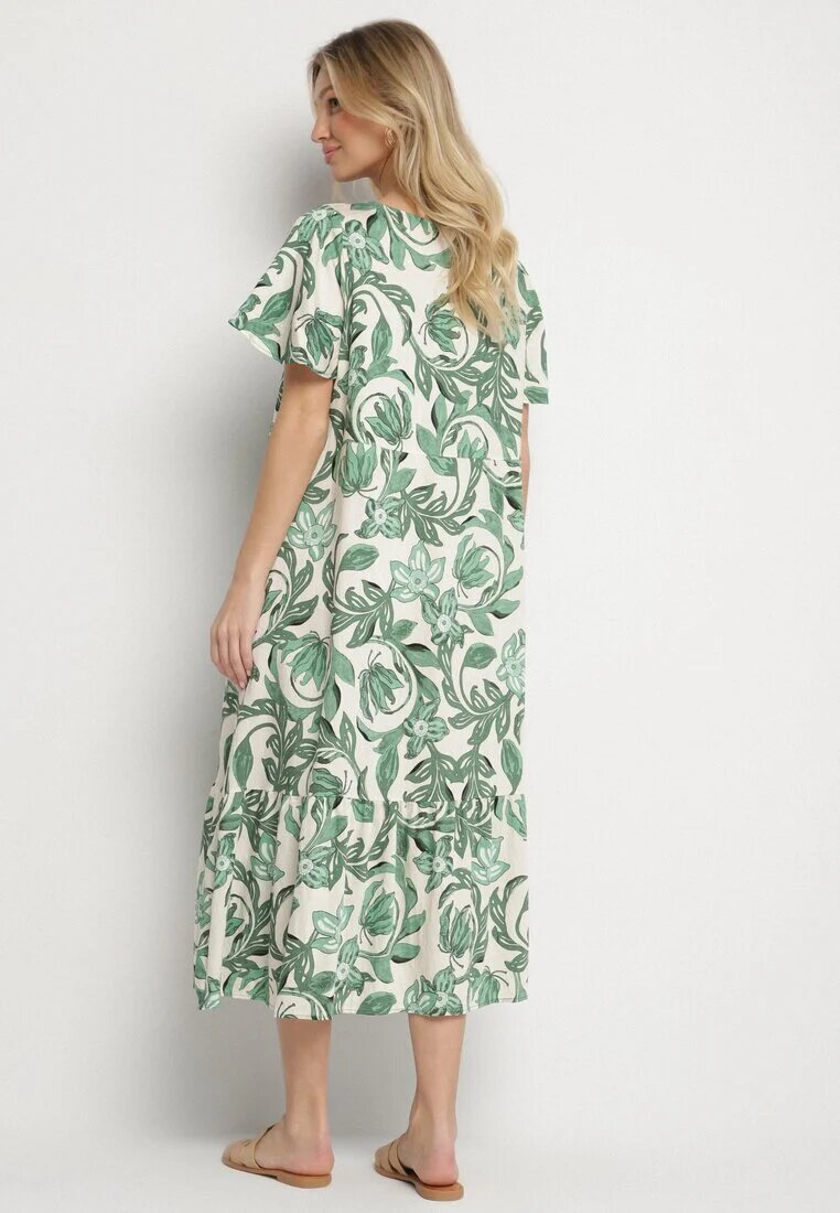 cflo Rochie tip cutie verde din viscoză cu imprimeu floral cu decolteu în V Inisara