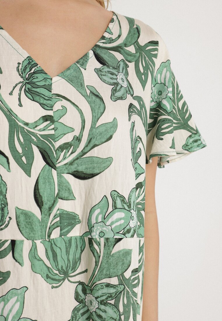 cflo Rochie tip cutie verde din viscoză cu imprimeu floral cu decolteu în V Inisara